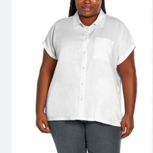 Orvis Women Linen Blend Folded Short Sleeve Button-Up with Collar Shirt Plus XXL